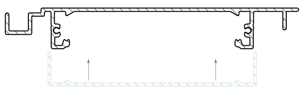 Drawing of the profile of the 155-E box louver indication how it's closed