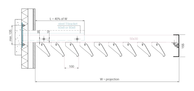 C100 - dwg side view T-bracket