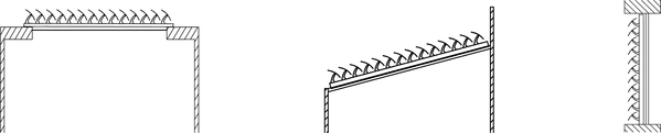 Positions of an exterior louver system Showing the three possible positions of an exterior sun screen