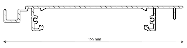 Drawing of the profile of the 155-E louver with width indication