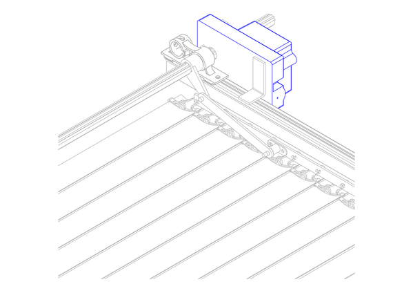 Drawing of box motor on rack arm of a blind